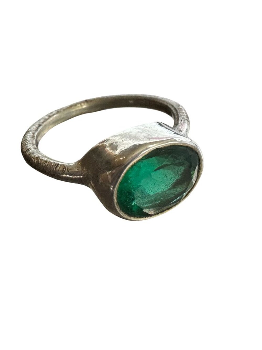 Sterling Silver Ring With Green glass Stone Size 7